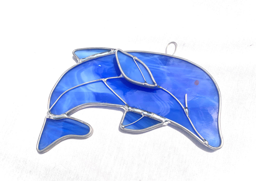 Stained Glass Blue Dolphin Suncatcher