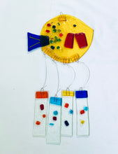 Load image into Gallery viewer, Fused Glass Yellow Round Fish Windchime
