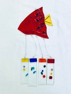Fused Glass Red Angel Fish Windchime