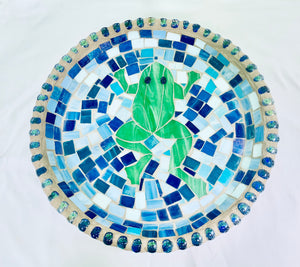 Stained Glass Mosaic Frog Birdbath Top