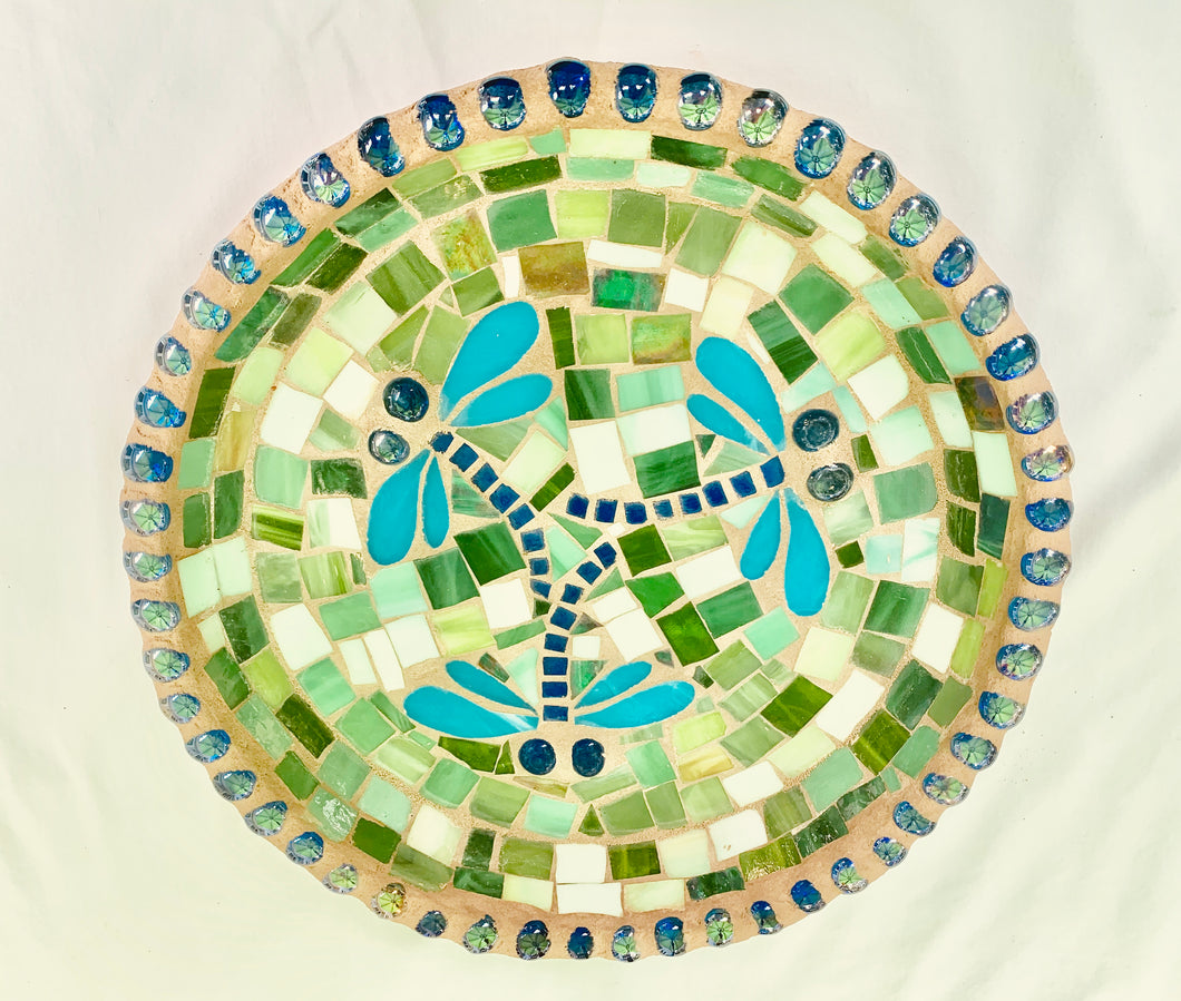 Stained Glass Mosaic 3 Dragonfly Birdbath Top