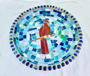 Stained Glass Mosaic Cardinal Birdbath Top