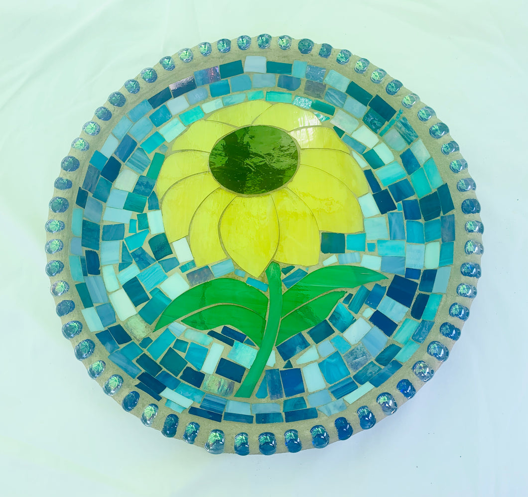 Stained Glass Mosaic Sunflower Birdbath Top