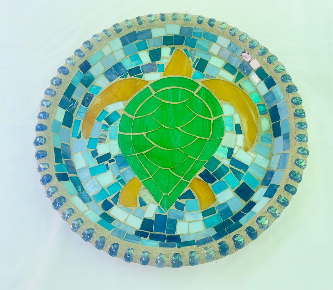 Stained Glass Mosaic Turtle Birdbath Top