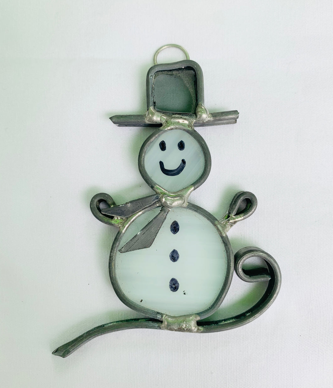 Stained Glass White Snowman Christmas Ornament
