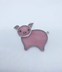 Stained Glass Pink Pig #2 Suncatcher